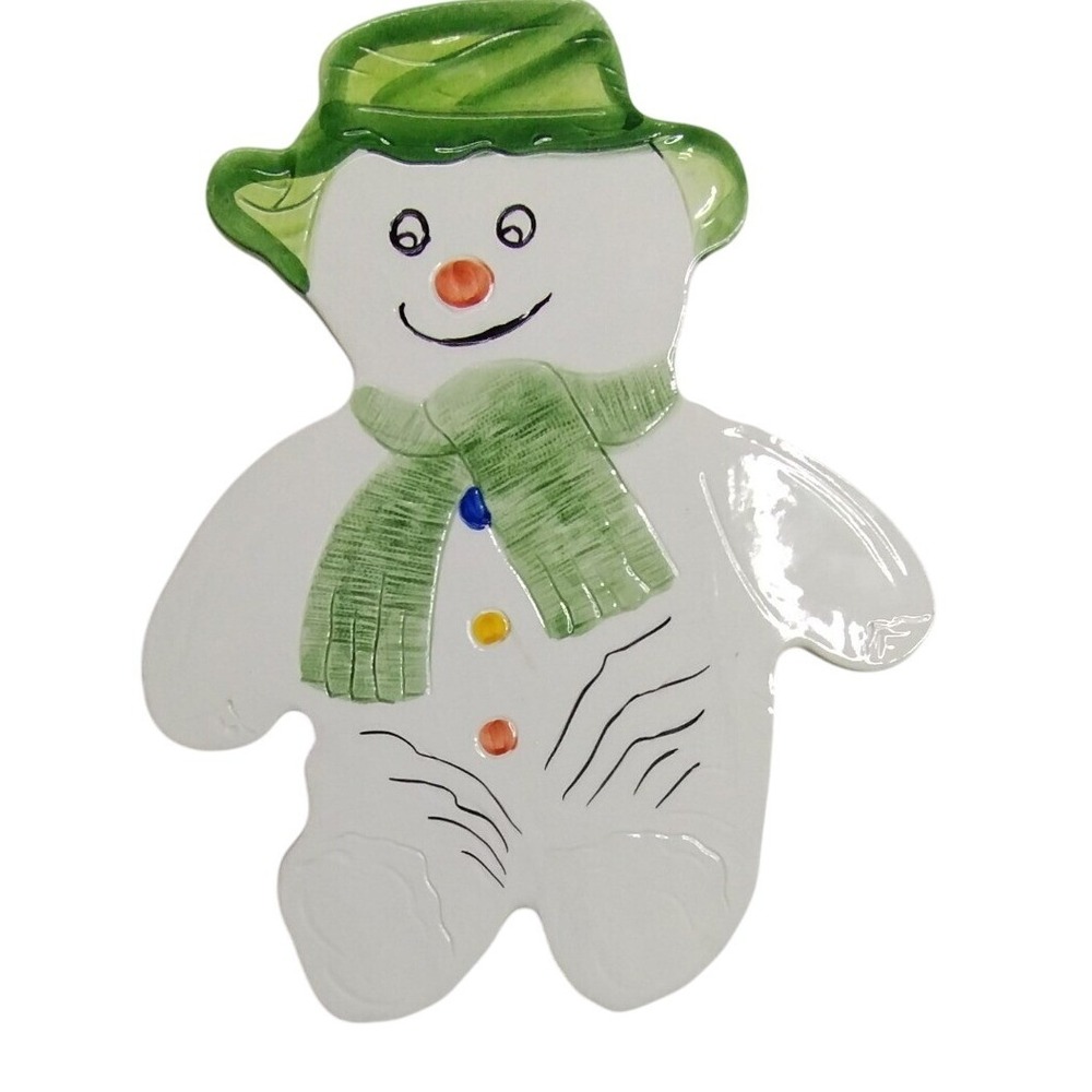 Hand Painted Italian Snowman Platter Trivet Made‎ in Italy Christmas Ceramic